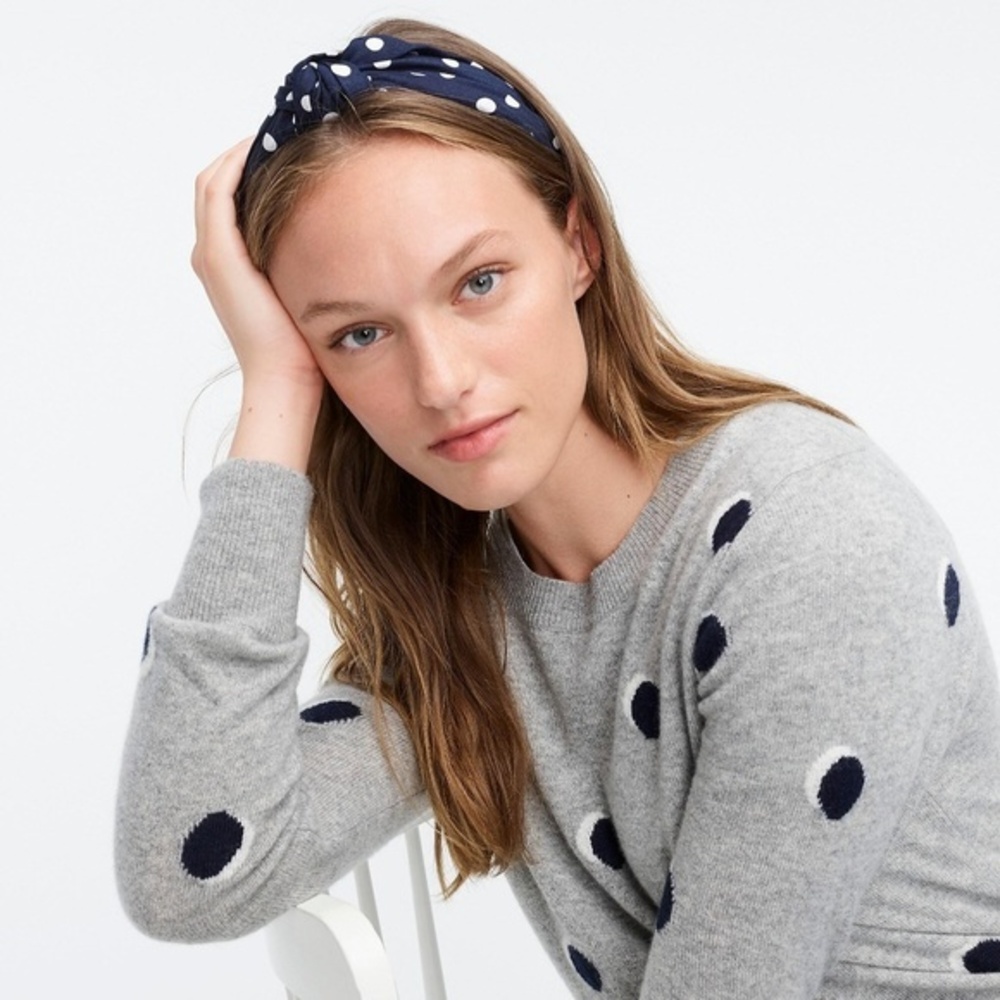 J.Crew Blue Turban Knot Headband In Polka